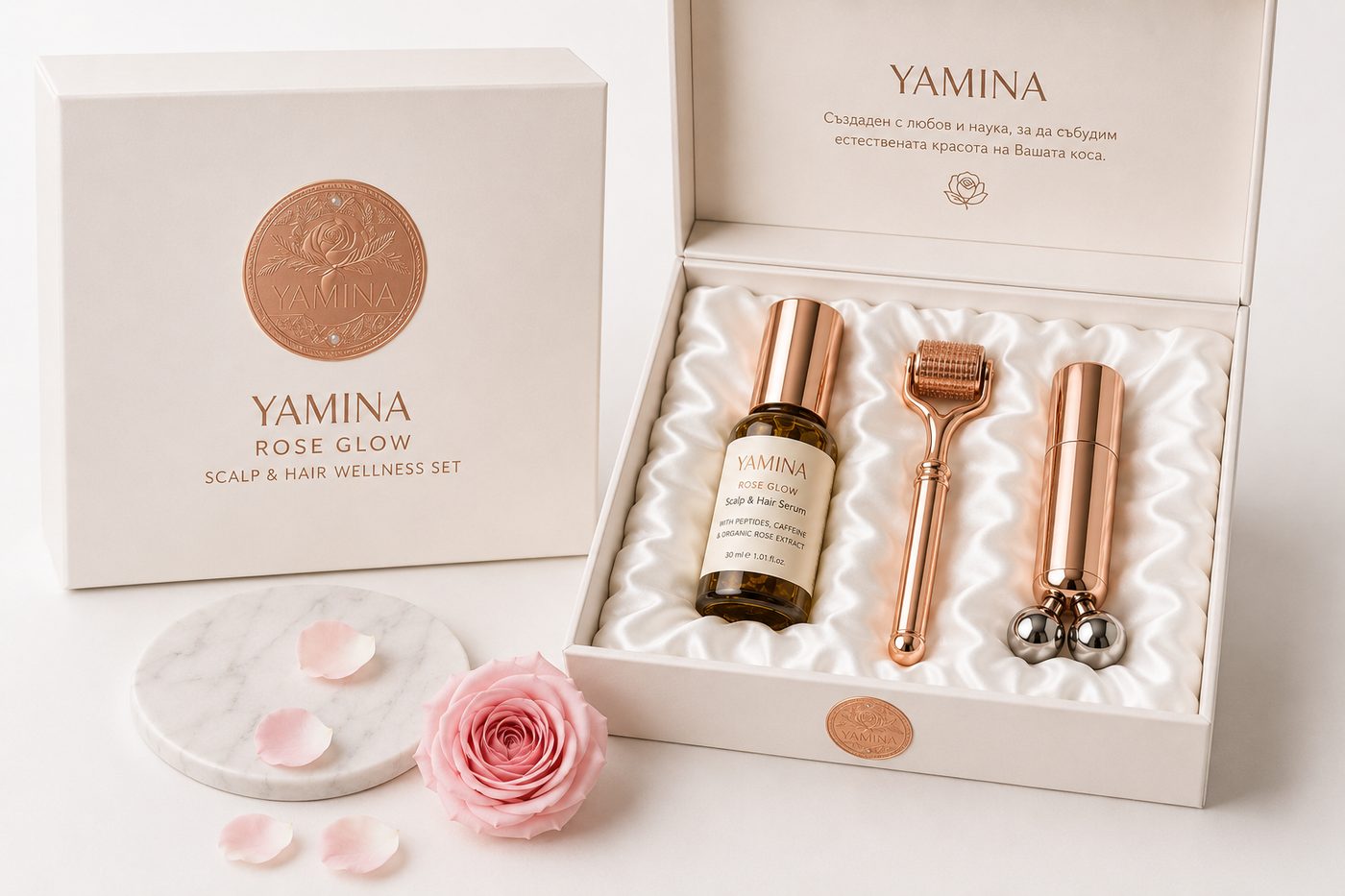 YAMINA Rose Glow Scalp & Hair Wellness Set